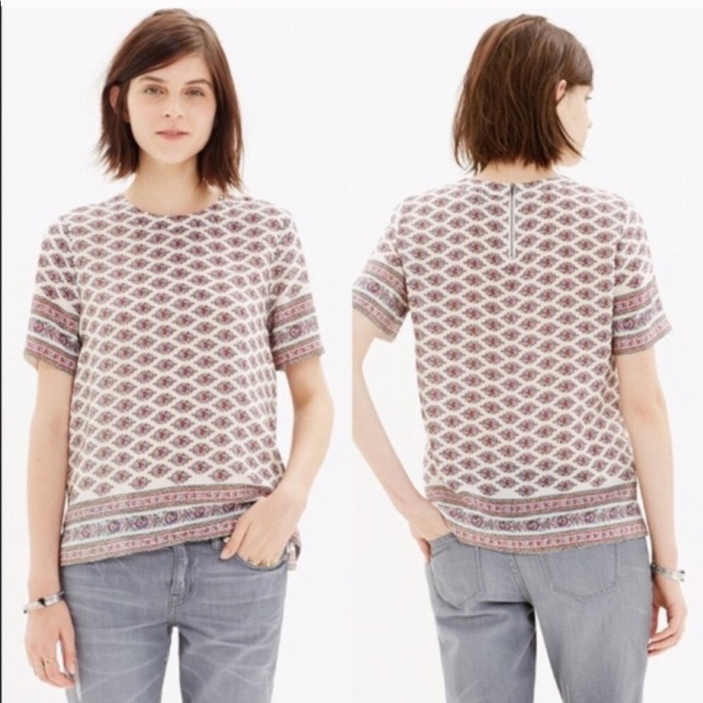 Madewell Short Sleeve Silk Print Blouse